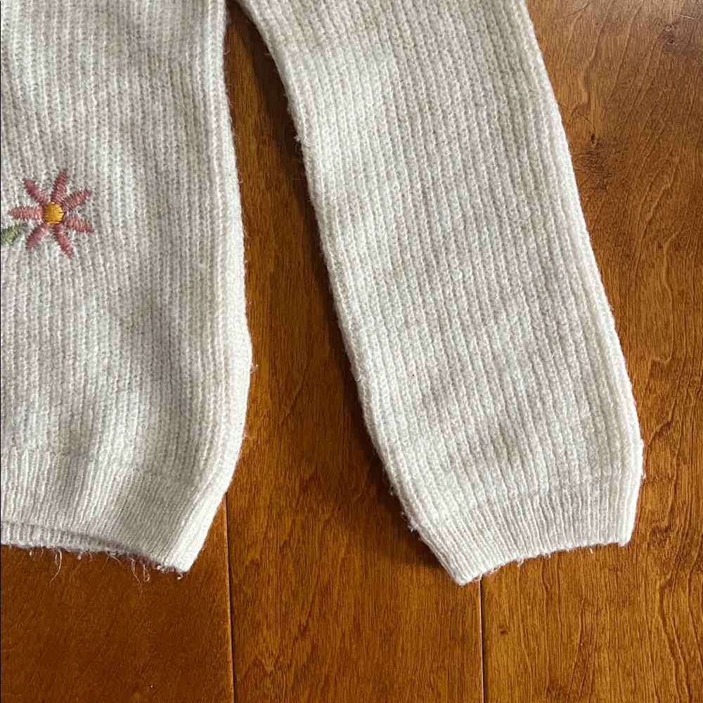 LC Waikiki Kids Floral Embroidered Cream Cardigan Size 10-11 Y Ribbed Design - Picture 4 of 10